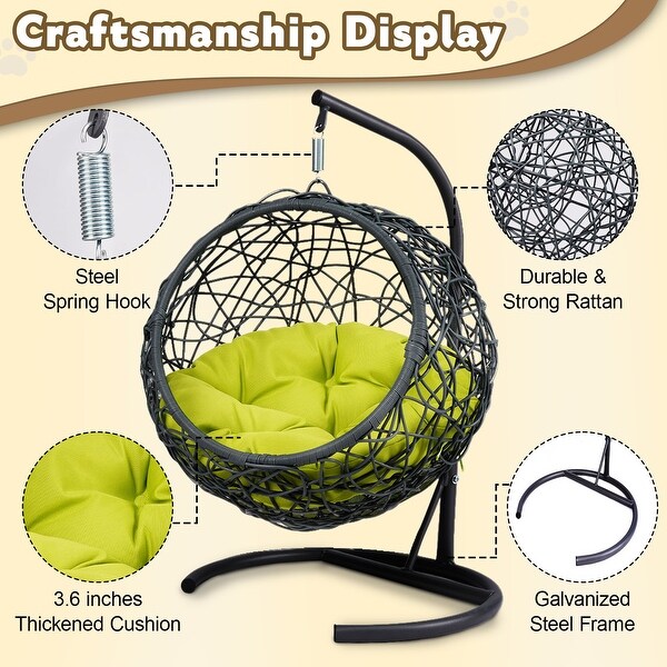 Removable Cat Swing Bed with Stand and Cushion, Rattan Exterior