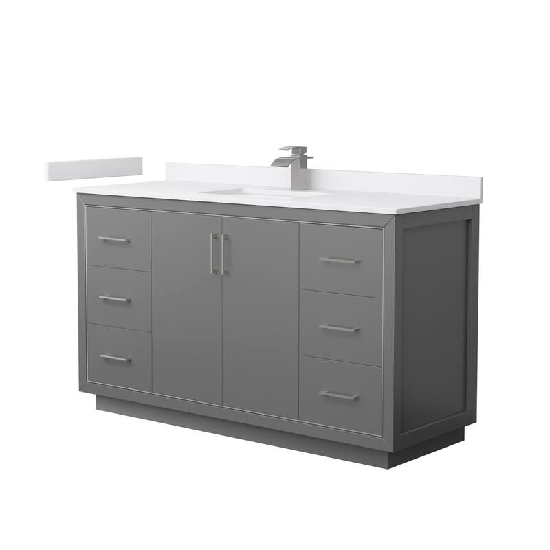 Wyndham Collection WCF1111-60S-VCA-MXX Icon 60" Free Standing Single - Dark Gray / White Cultured Marble Top / Brushed - Painted