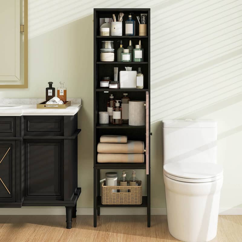 Costway 57" Bathroom Tall Cabinet with 1 Door and 4 Shelves - See Details