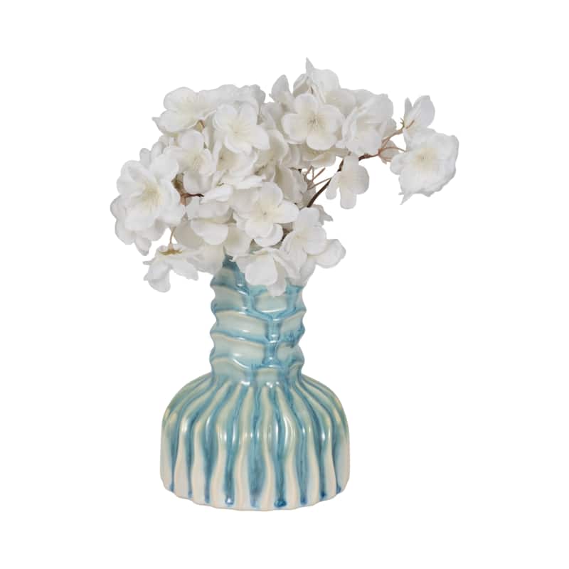 Sagebrook Home Coastal Ribbed Bud Vase Reactive Finish, Blue, Bud, Ribbed
