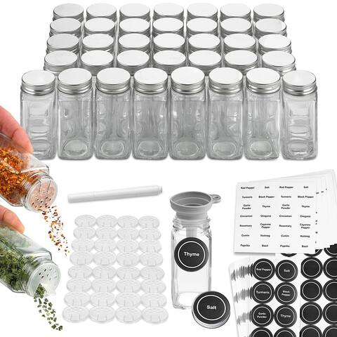 Spice Bottles Empty Glass with Labels 4 oz - Spice Jars Shaker Lids, Airtight Metal Caps and Chalkboard