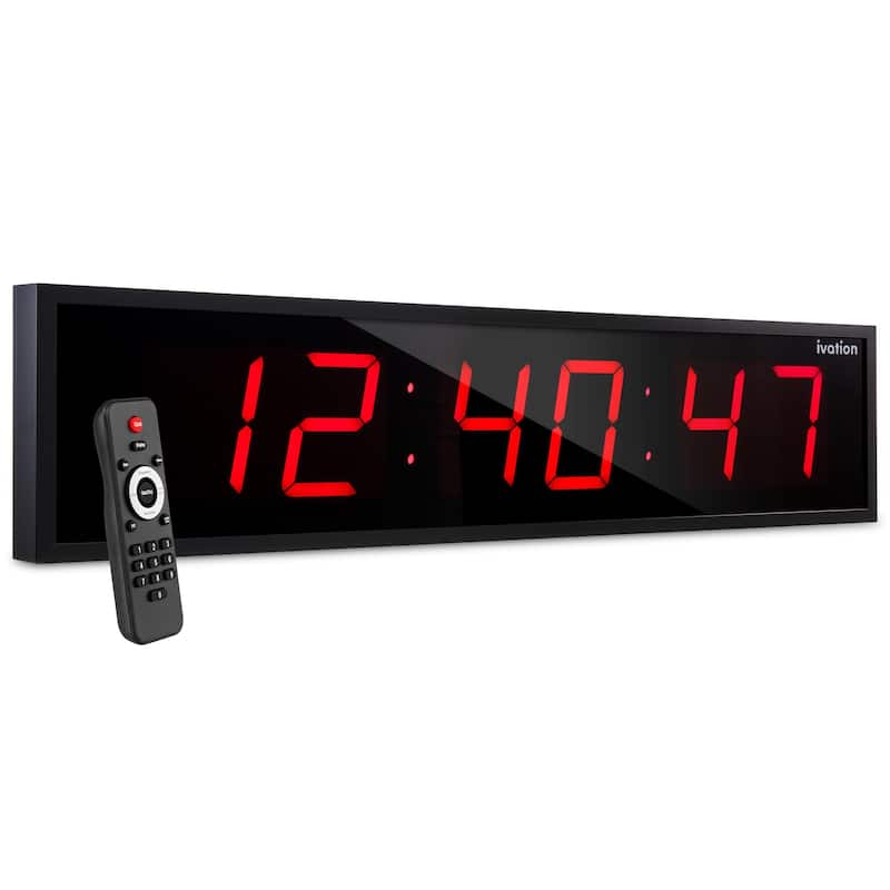 Ivation Large Digital Clock, Led Wall Clock with Stopwatch, Alarms, Timer & Remote, White - Red - 60"