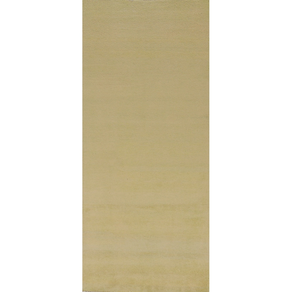 Hand Knotted Oriental 100% Wool Carpet Modern Solid Green Gabbeh Runner Rug - 8' 0'' X 2' 10''