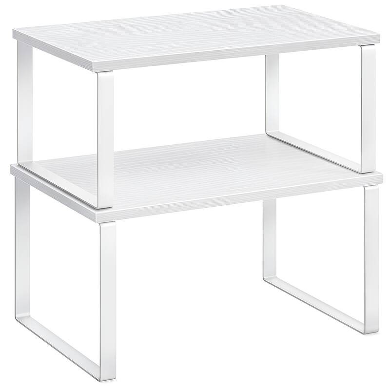 Set of 2 Two-Tier Wooden Kitchen Counter Shelves Organizers Perfect for Small Space - 11.7" W - Cloud-White-Snow-White 