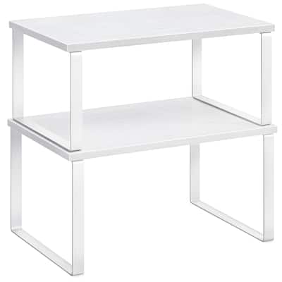 Set of 2 Two-Tier Wooden Kitchen Counter Shelves Organizers Perfect for Small Space