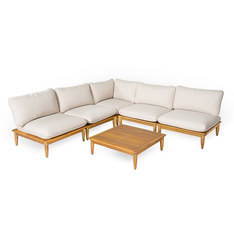 Scott Living Sacova Outdoor Acacia Wood V Shape Seating Set, Teak Finish Frame with Beige Cushion