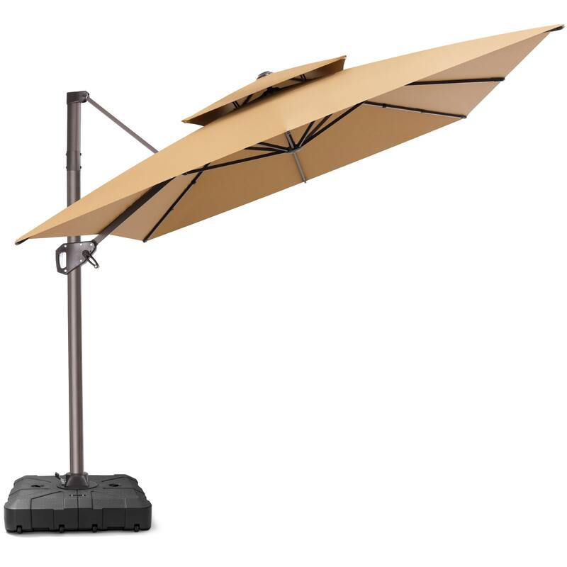 11 × 9 ft Outdoor Patio Offset Cantilever Dual Top Umbrella with Weighted Base