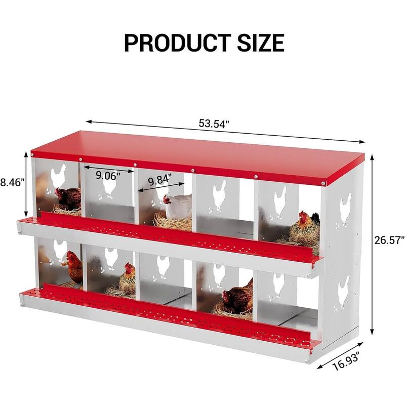 Wall-Mount or Free-Standing Metal Chicken Nesting Box for Hens, Red