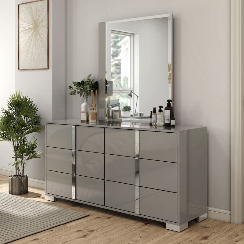 Furniture of America Erina Modern Glossy 2-Piece 6-Drawer Dresser and Mirror Set