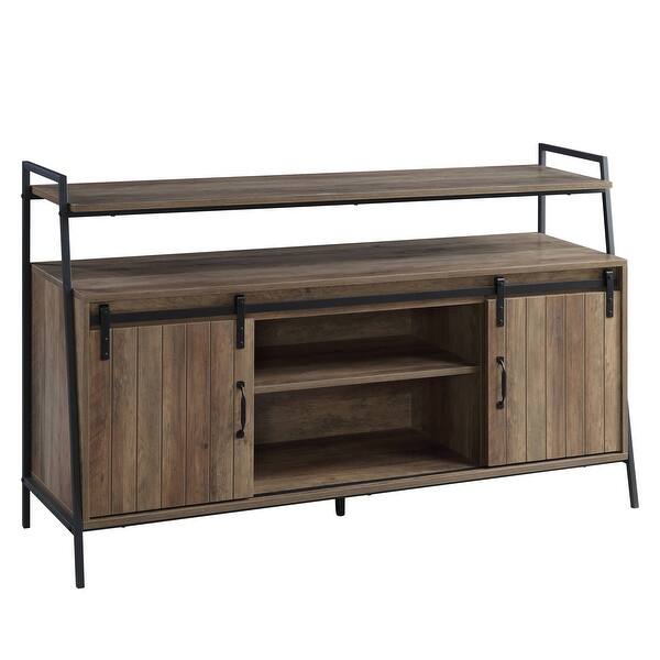 Ellington Rustic Oak and Black TV Stand with 2 Barn Doors Bed Bath