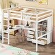preview thumbnail 14 of 24, Full Size High Loft Bed with Underbed Bookcase L-shape Desk Storage Shelves Drawers Loft Wood Bed Frame with Ladder Guardrails White - Full