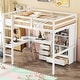 preview thumbnail 3 of 11, Full Size Loft Bed with Desk, Storage Shelves and Drawers, Wood High Guardrails Loft Bed with Built-In Ladder