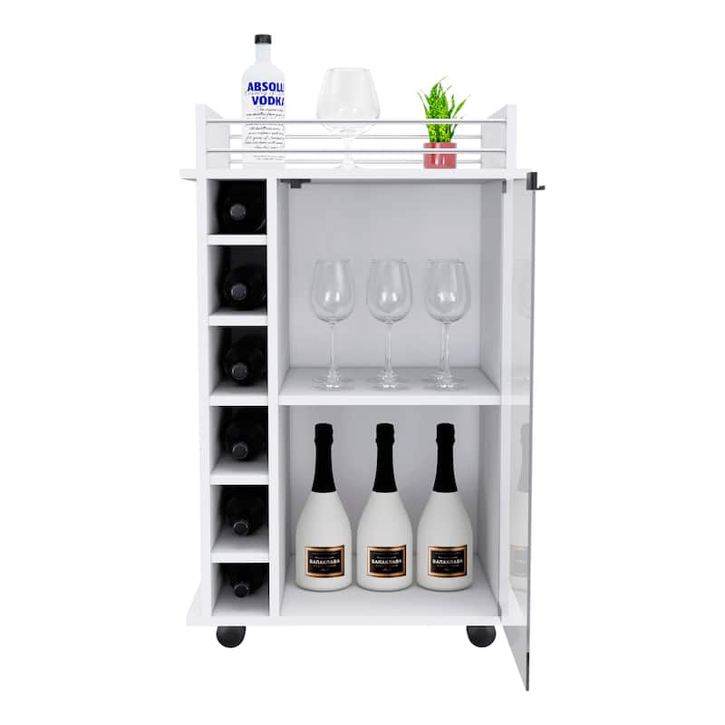 TUHOME Dukat Bar Cart,Two Shelves, Six Built-in Wine Rack and Four Casters - N/A