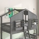 preview thumbnail 4 of 17, Twin Over Twin House Bunk Bed with Roof, Windows, and Ladder, Grey