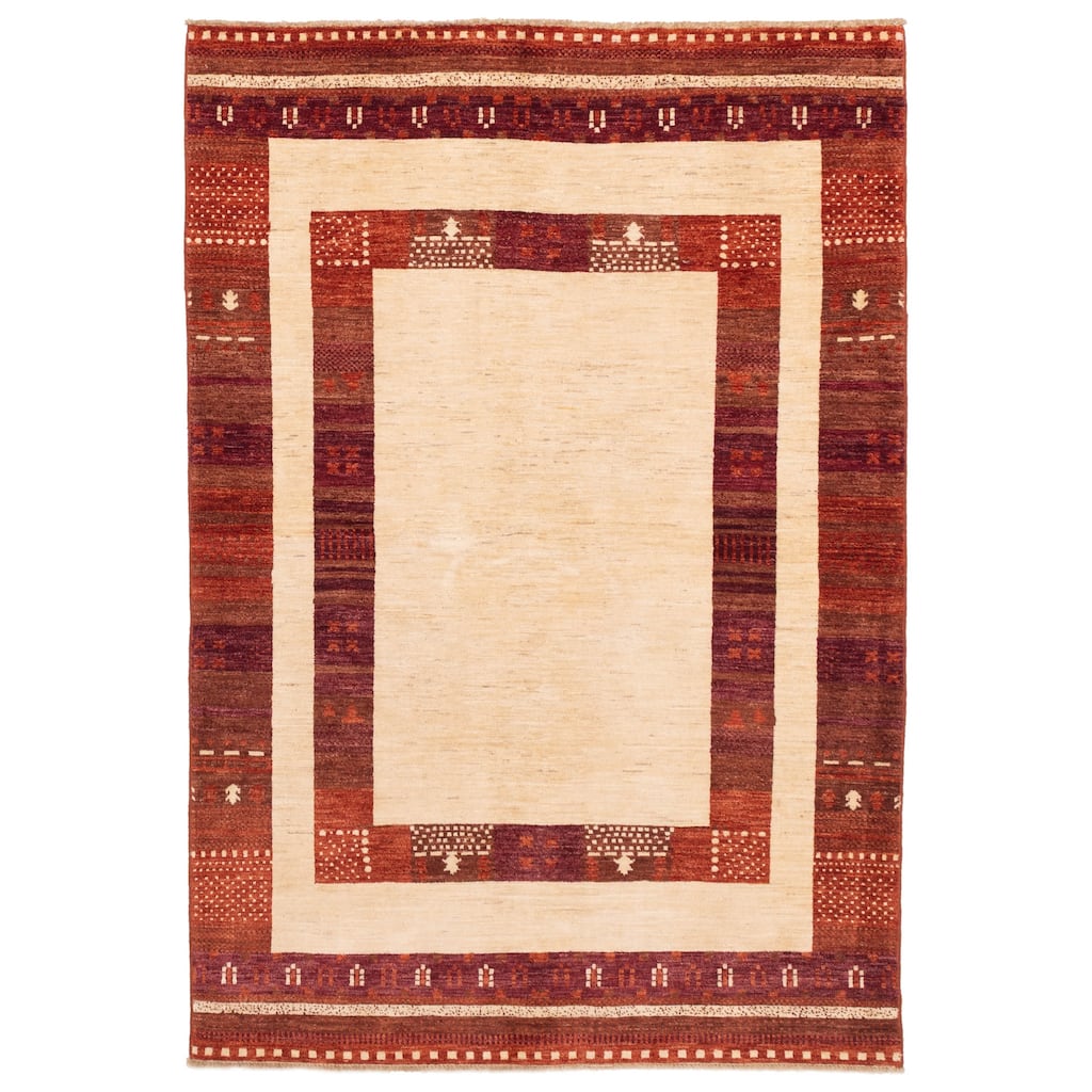 ECARPETGALLERY Hand-knotted Peshawar Ziegler Cream, Dark Copper Wool Rug - 5'6 x 8'0