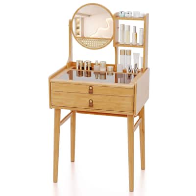 Costway 23.5" Compact Makeup Table with 2 Drawers Open Storage Shelves - See Details