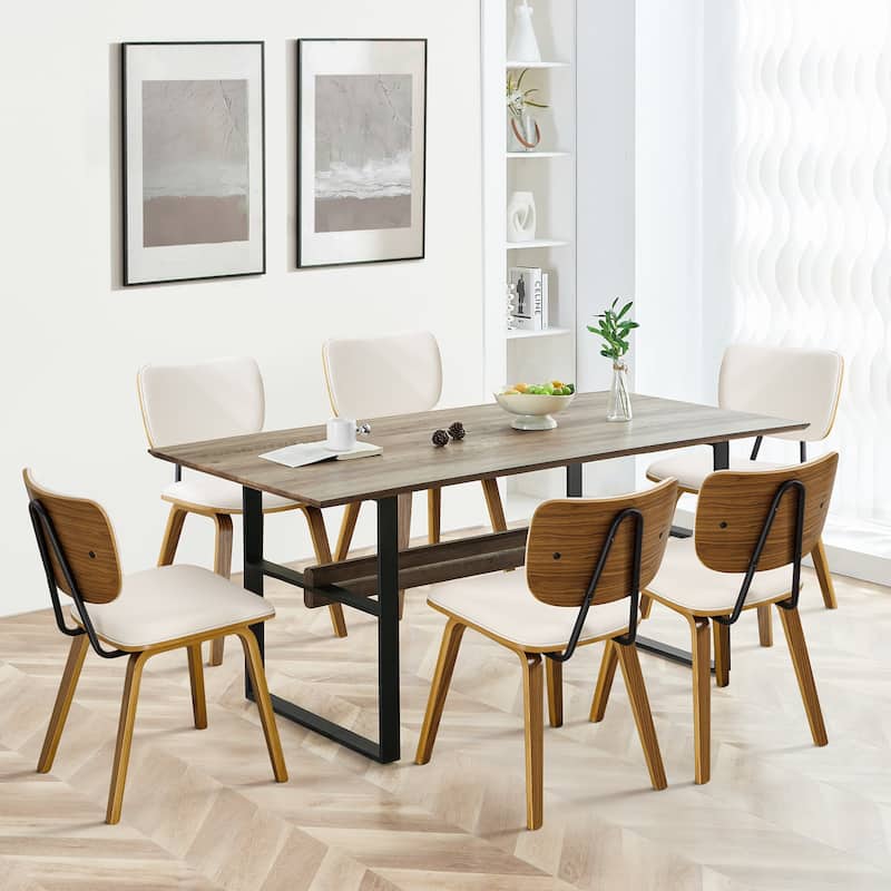 Faux Leather Upholstered Dining Chairs Set of 2/4 with Wood Legs - 32.3"H x 18.5"W x 21.8"D