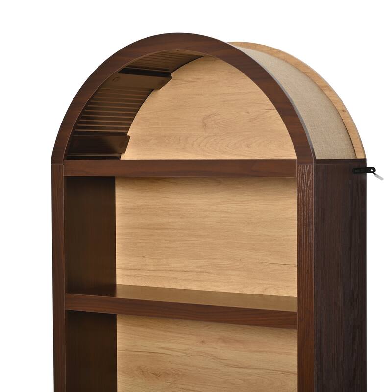 Set of 2 Farmhouse Tall Bookshelves with Arched Top, 5-Tier Open Storage Display Cabinet for Living Room