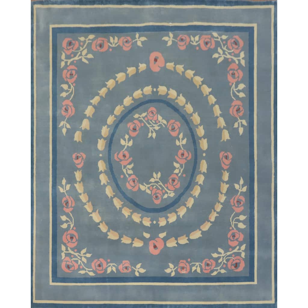 Hand-knotted Tribal Wool Blue Geometric Oriental Area Rug - 8' 0'' X 7' 11''