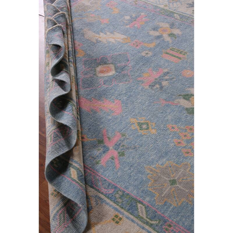 Hand Knotted Oriental 100% Wool Carpet Transitional All-Over Navy Blue & Blues Oushak Area Rug - 17' 10'' X 7' 2''