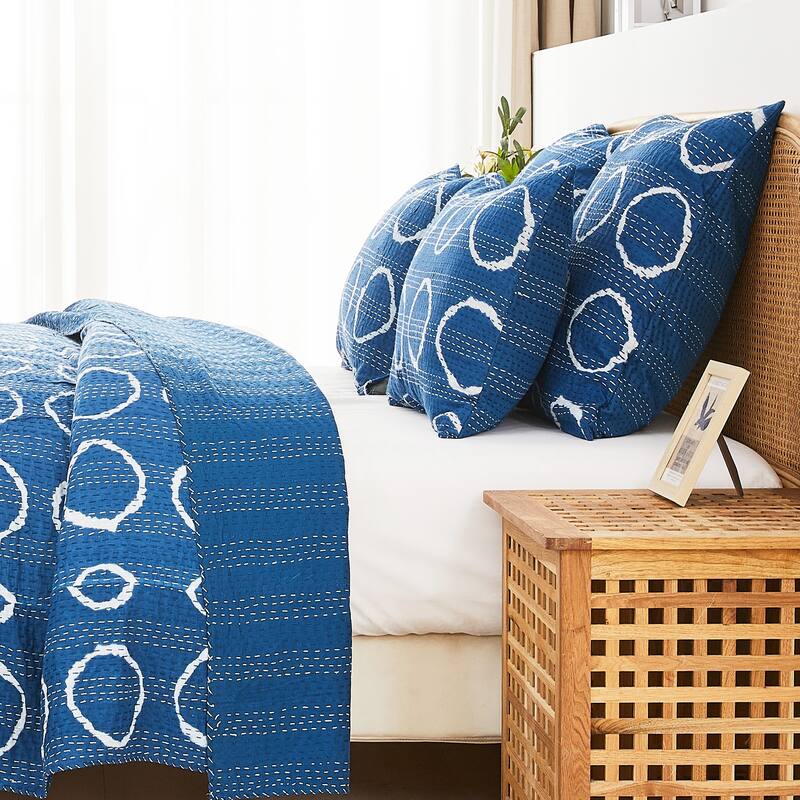 Melange Hand Stitched Kantha Block Print Pillow Sham Pair