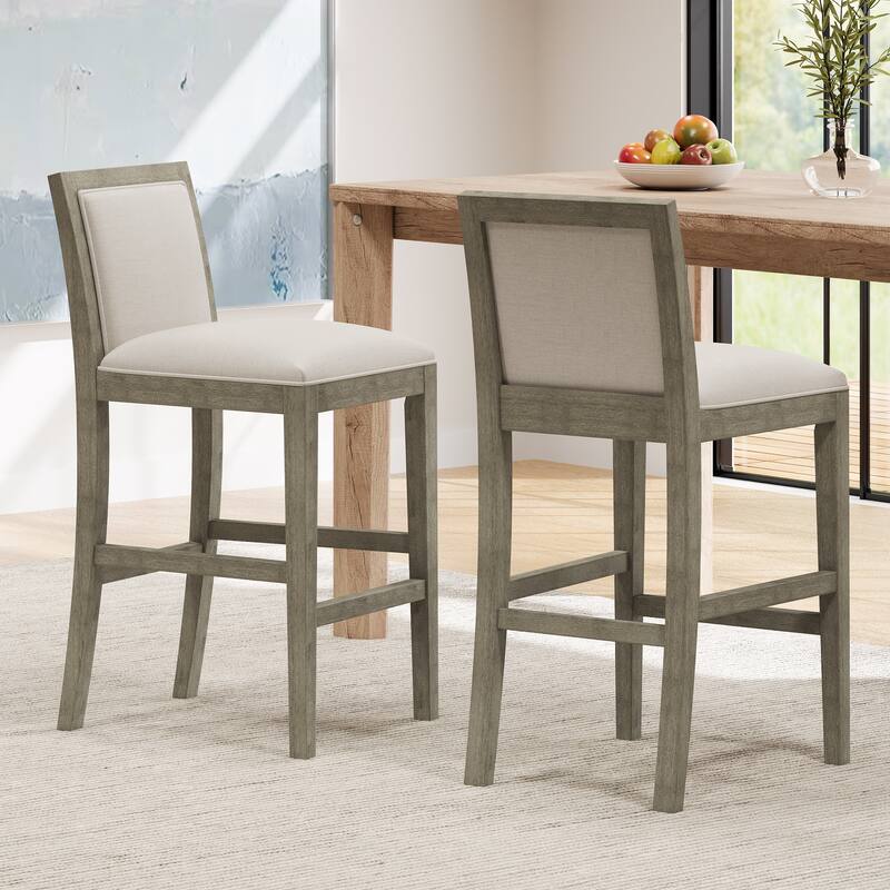 Height Bar Stools set of 2, Armless Dining Chairs with Footrest, Upholstered Kitchen Chairs with Rubber Wood Frame