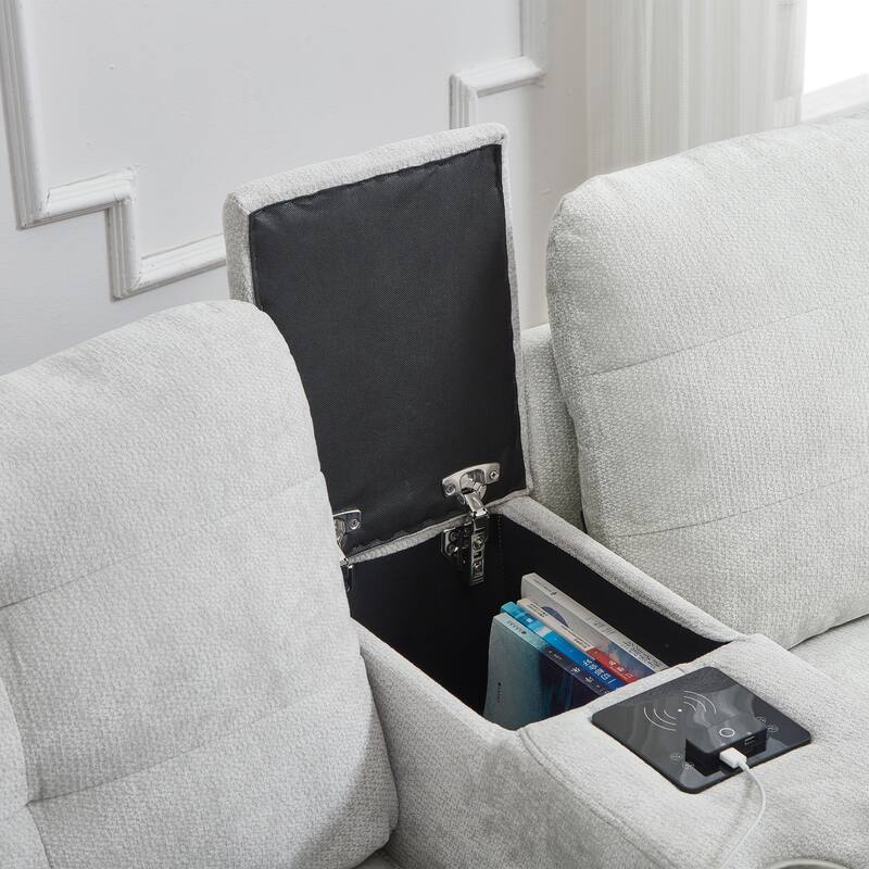 126" U-Shaped Sectional Sofa with Storage Ottomans & Bluetooth Speakers - Modular Couch with LED Lights, Console