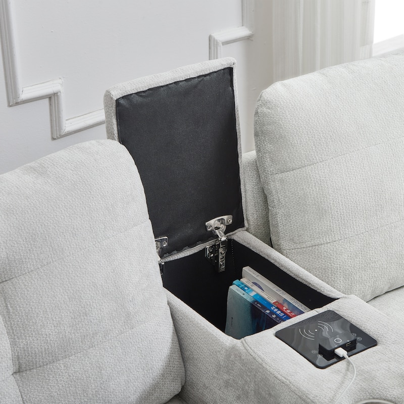 Modular U-shaped Sectional Sofa Couch with Movable Storage Ottomans, Multifunctional Console, Bluetooth Speakers and LED Lights