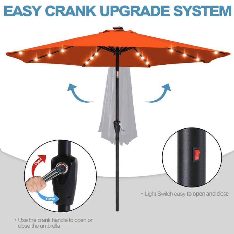 ABCCANOPY 10.5FT Outdoor Patio Solar Umbrella with 32LED Lights