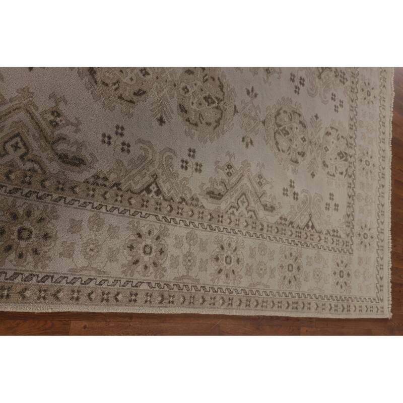 Geometric Oushak Indian Area Rug Handmade Wool Carpet - 7'11"x 9'9"