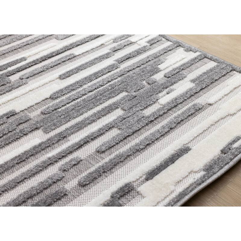 Oslo Collection - White Grey Abstract Area Rug