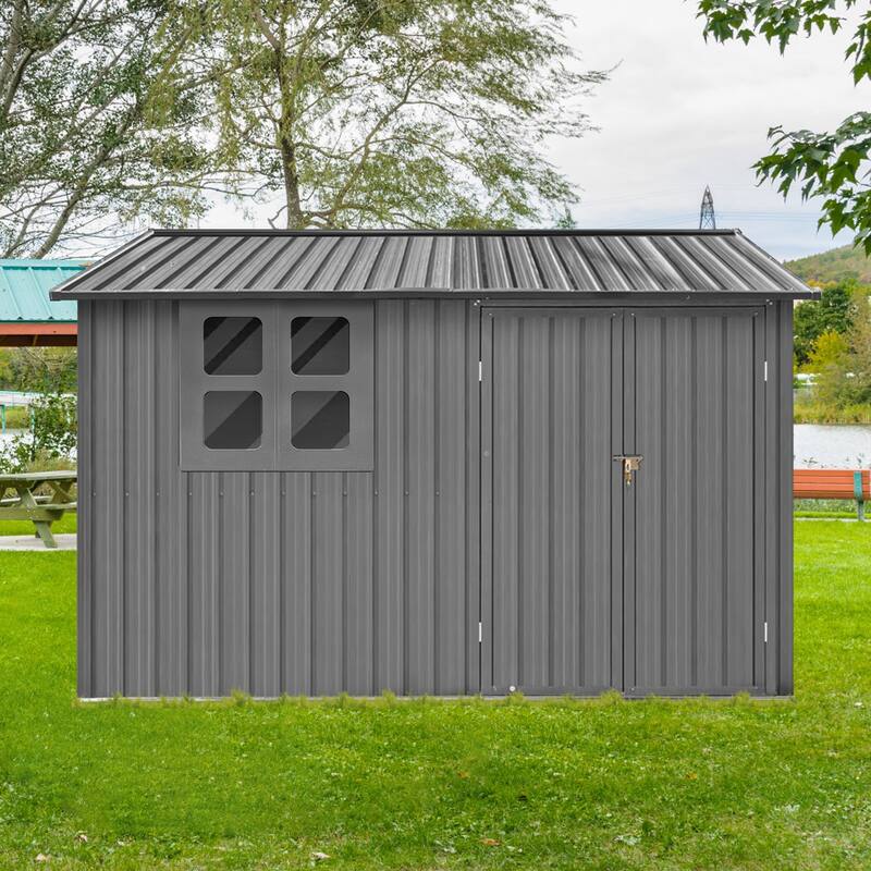 Metal Garden Sheds 6ftx8ft Outdoor Storage Sheds with Window - Grey
