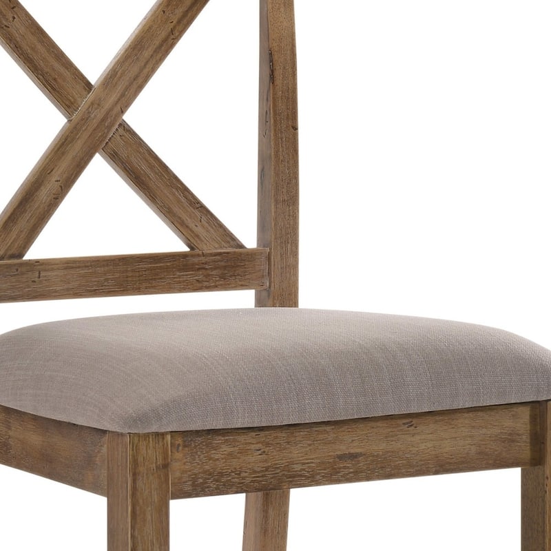 HomeRoots Set of Two 26" Tan and Oak Linen and Solid Wood Counter Height Bar Chairs