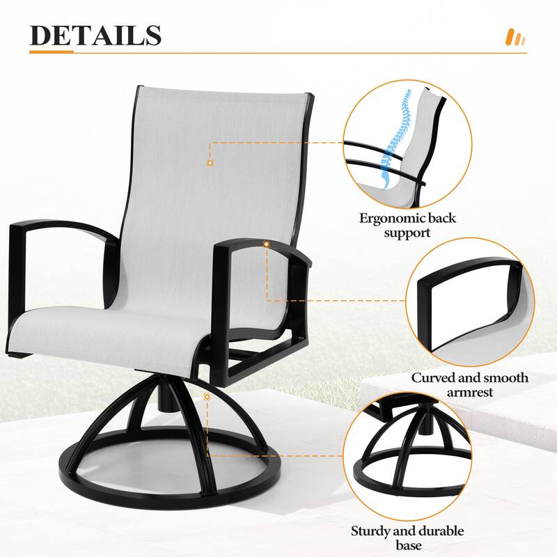 9-Piece Outdoor Dining Set Sunbrella Swivel Chair and Aluminum Dining Table with Umbrella Hole