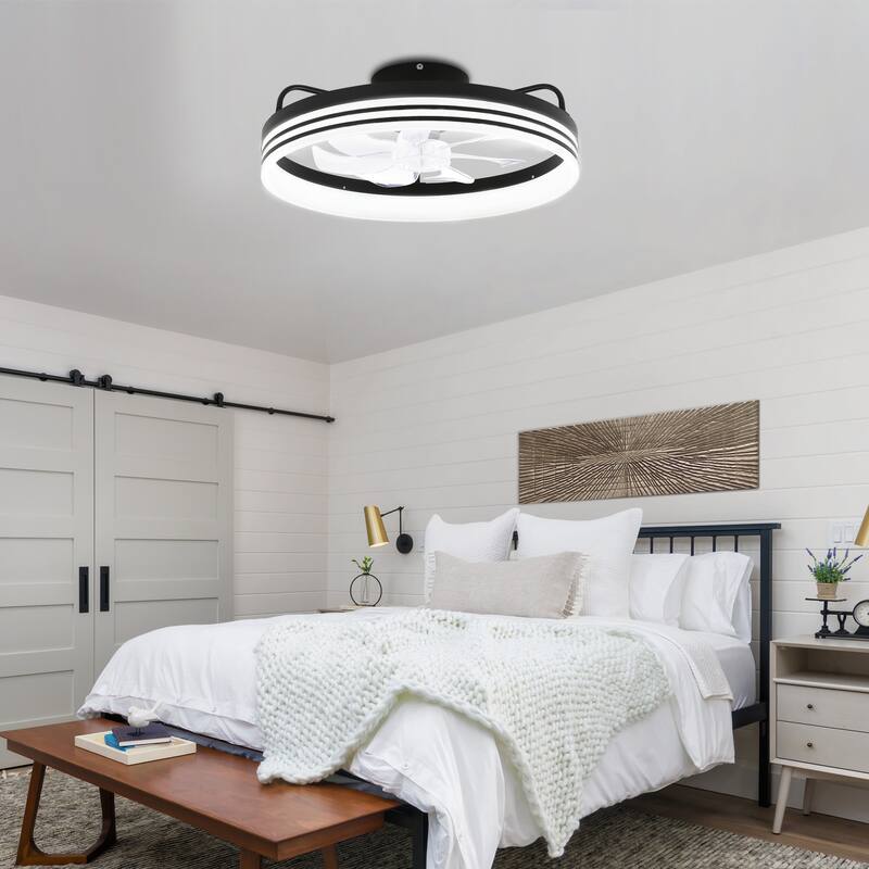 Bella Depot 20" Modern Flush Mount Ceiling Fan with APP Control, 6-Speed Low Profile Reversible Ceiling Fan with Dimmable Light