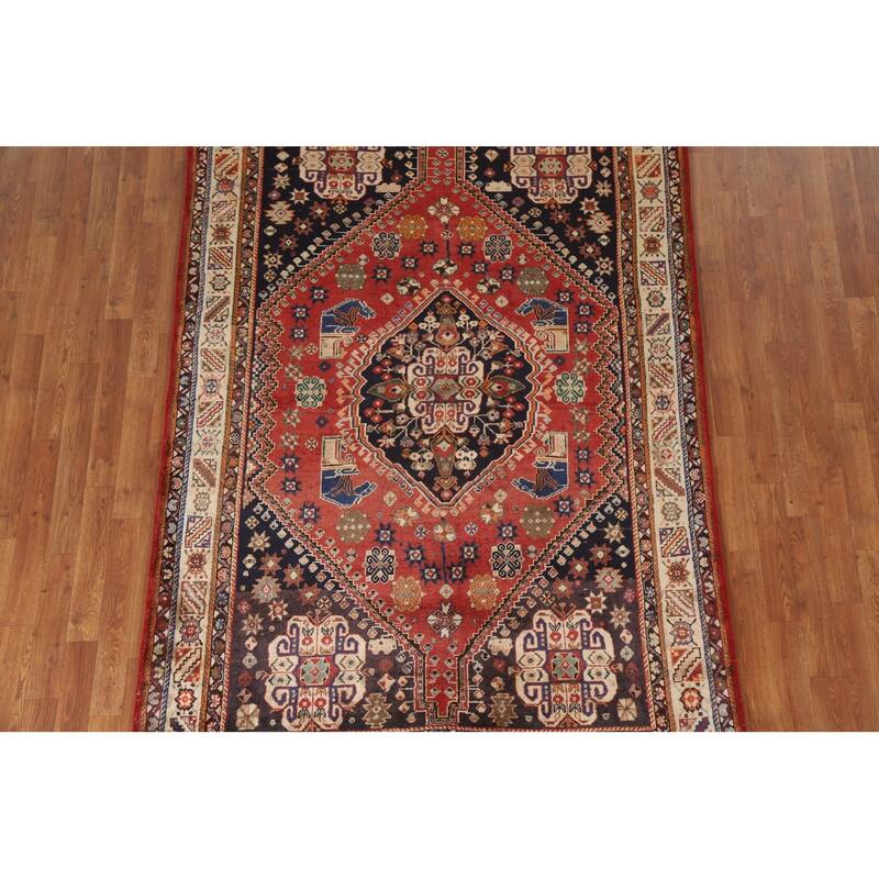 Vegetable Dye Shiraz Kashkoli Persian Vintage Rug Handmade Wool Carpet - 5'2"x 7'9"