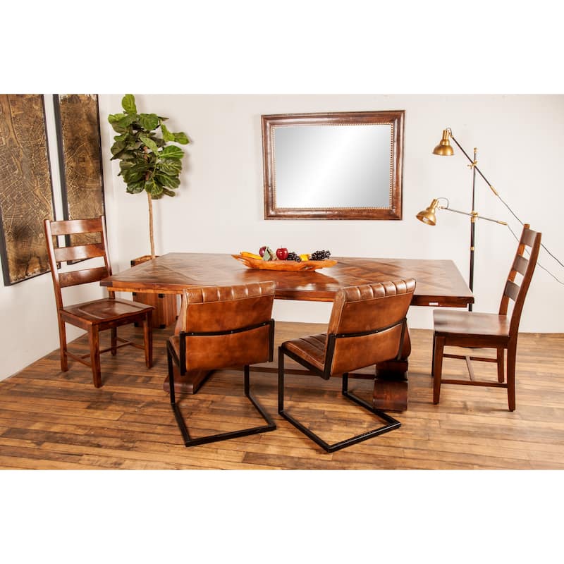 Mango Wood Dining Table with Parquet Inlay - Brown - Roche River Decor - 42"W x 84"L x 30"H