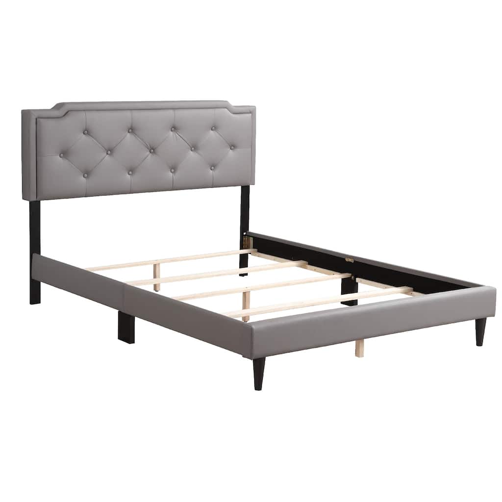 Leather Adjustable Full Panel Bed - 81" - Gray