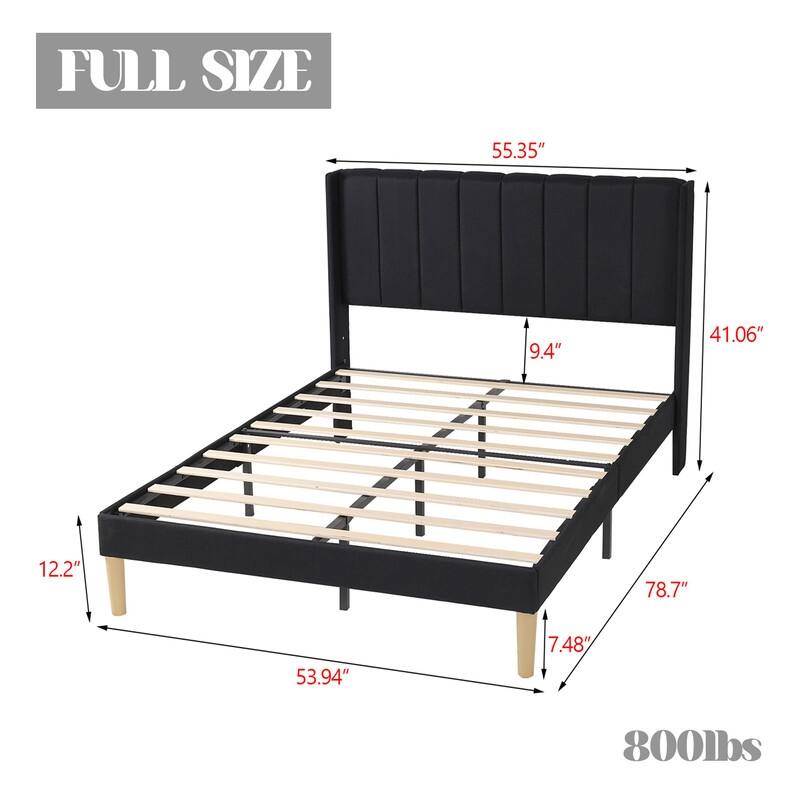 Caxkun Upholstered Platform Bed Frame with Wingback headboard
