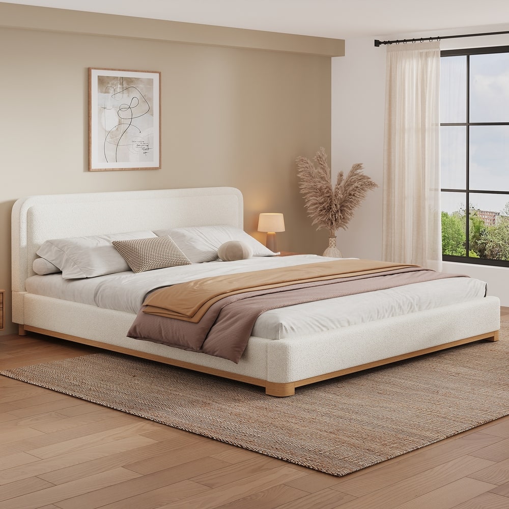 Christopher Knight Home - Lysander Boucle Upholstered Bed with Curved Headboard