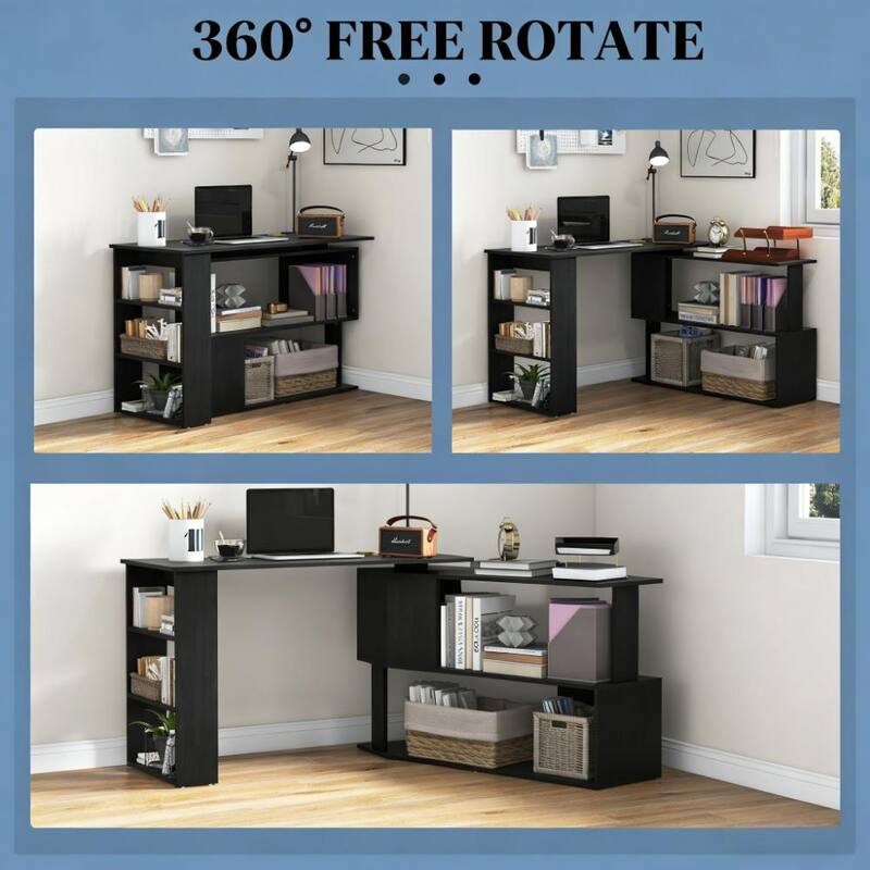 Spacious Writing Table Workstation,L Shaped Corner Computer Desk,360° Rotating Home Office Desk