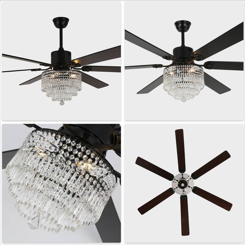 Cusp Barn 65" Ceiling Fan with Light and Remote,Modern Gorgeous Crystal Light Fixture,Silent Reversible Motor Fan Light,6-Speeds