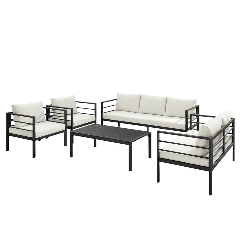 Corvus Gamba 5-piece Outdoor Iron Patio Seating Set with Coffee Table - White