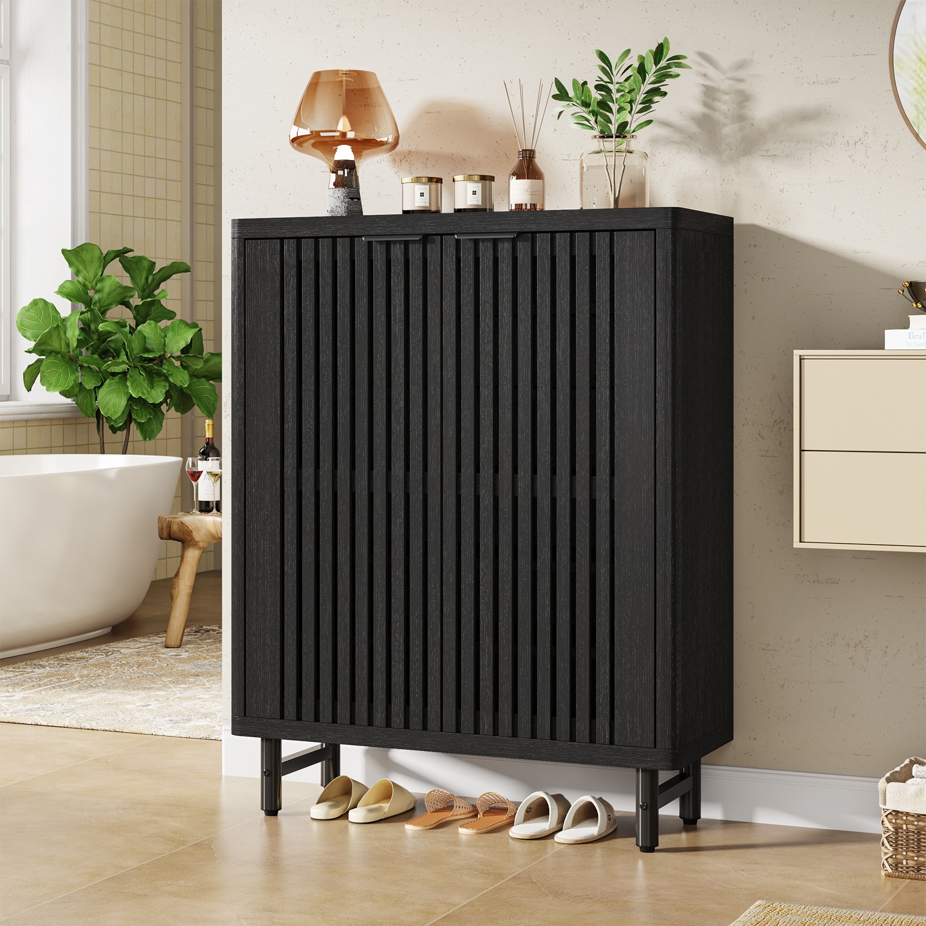 Bathroom Floor Cabinet, Bathroom Storage Cabinet with Adjustable Shelves, Large Sideboard Cabient for Kitchen/Living Room