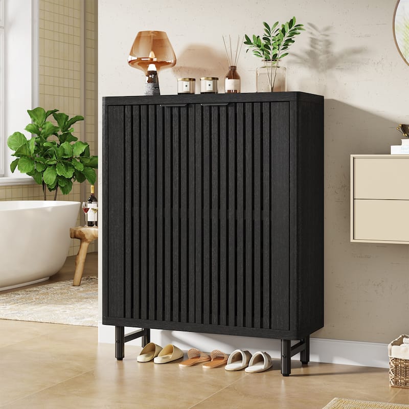 Wooden Bathroom Floor Cabinet, Adjustable Shelves Large Storage Sideboard Accent Cabinet for Bathroom Kitchen Living Room