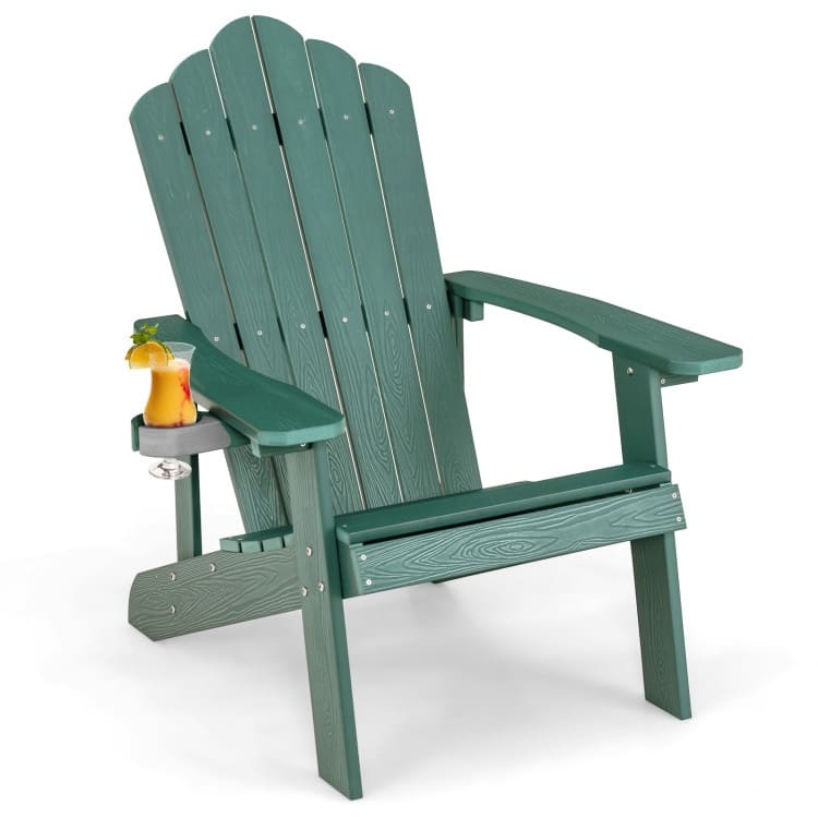 Weather Resistant HIPS Outdoor Adirondack Chair with Cup Holder - 33.4" x 30" x 37" - Green