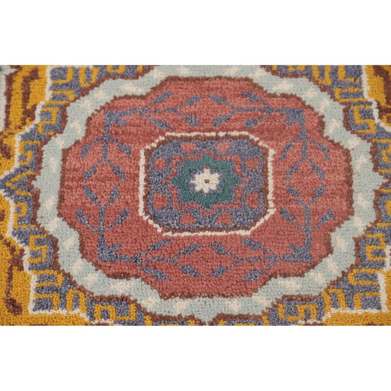 Geometric Blue Kazak Runner Rug Hand-Knotted Wool Carpet - 2'7"x 7'11"
