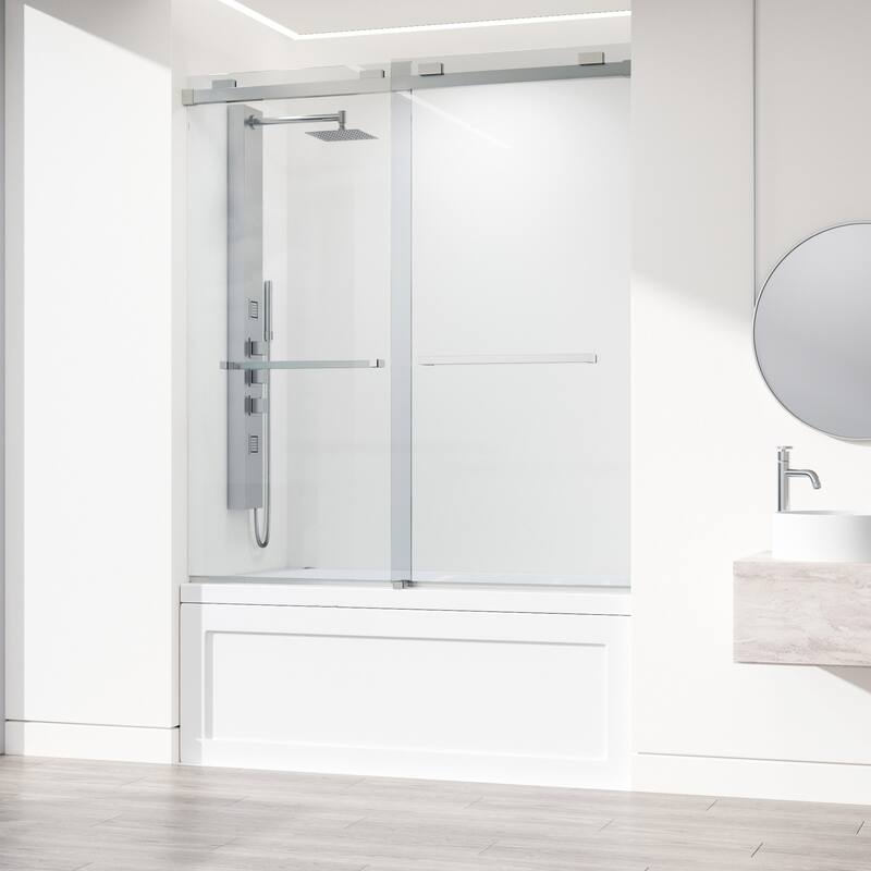 VIGO Houston Frameless Sliding Door - Tub Door, 56" to 60" W x 66" H - Stainless Steel