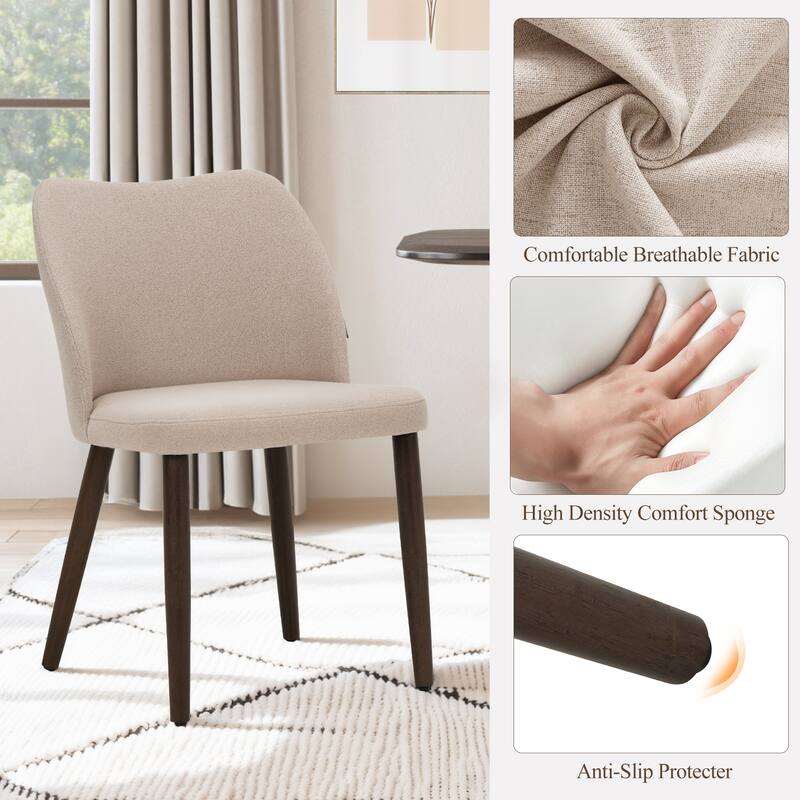 RENEWLINE Set of 2 Wooden Dining Chairs, Beige Upholstered Fabric for Kitchen & Dining Room