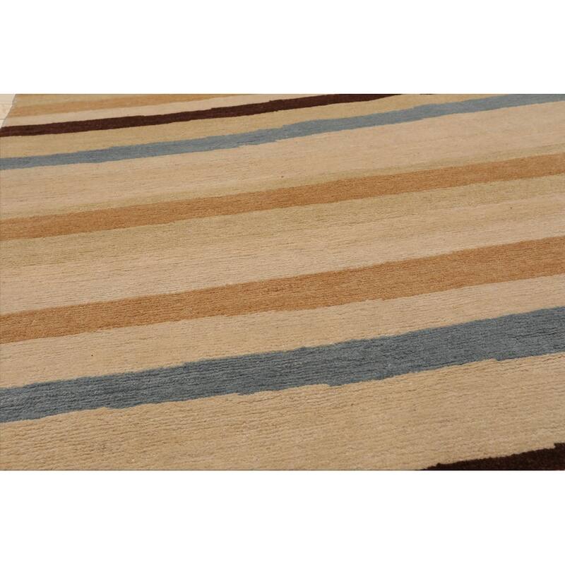Hand Knotted Tibetan Beige,Tan Striped Wool Modern Oriental Area Rug - 3' x 5'